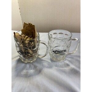2 Cheers Boston CBS STUDIOS Glass Barrel Beer Glass Mugs Thumbprint Luminarc USA